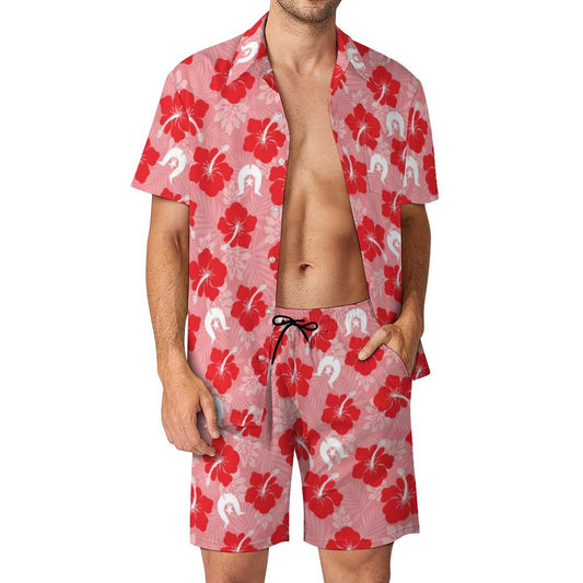 Hibiscus flowers with Dhari (Royal Pink) on Hawaiian Suits for Men