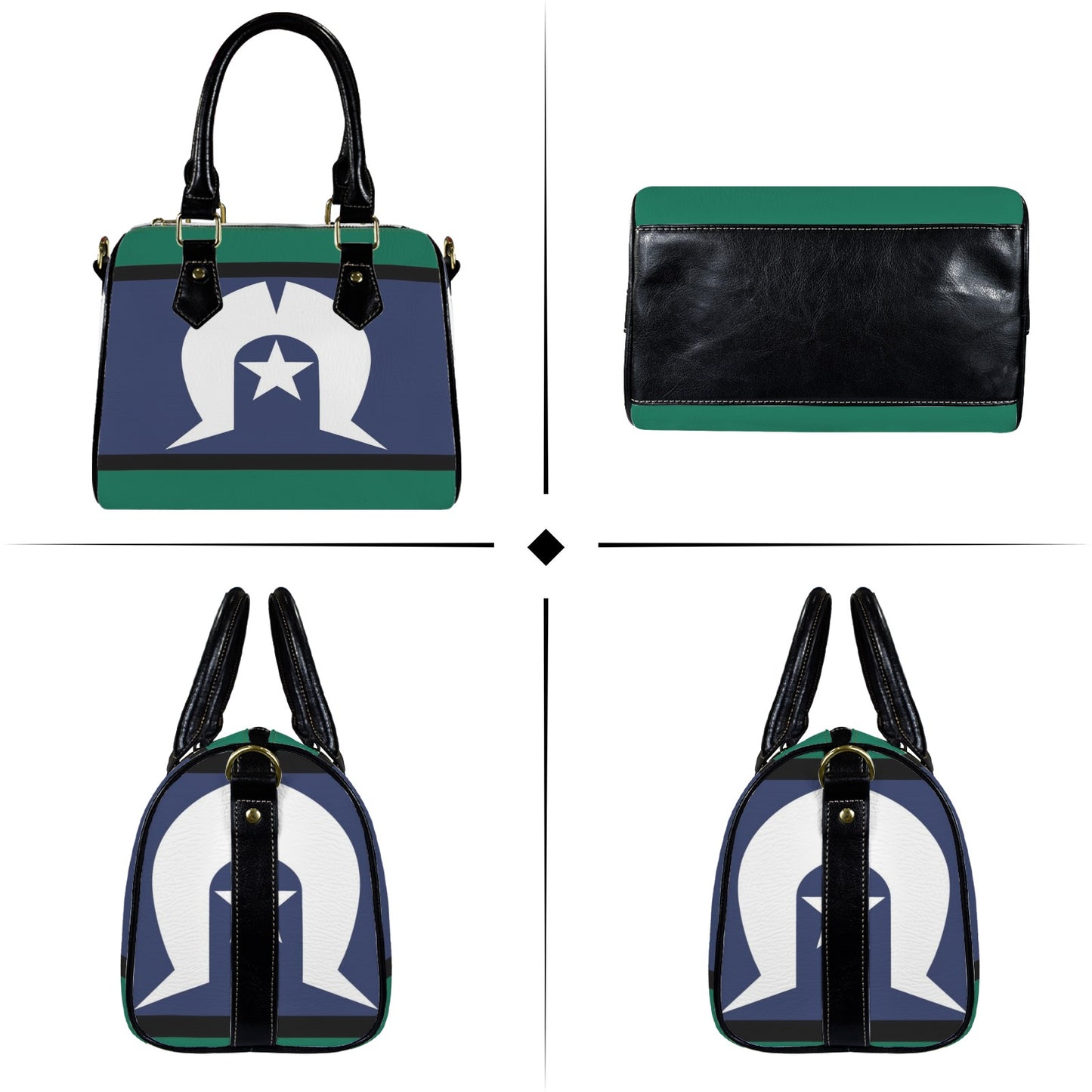 Torres Strait flag on Handbag-Black Handle