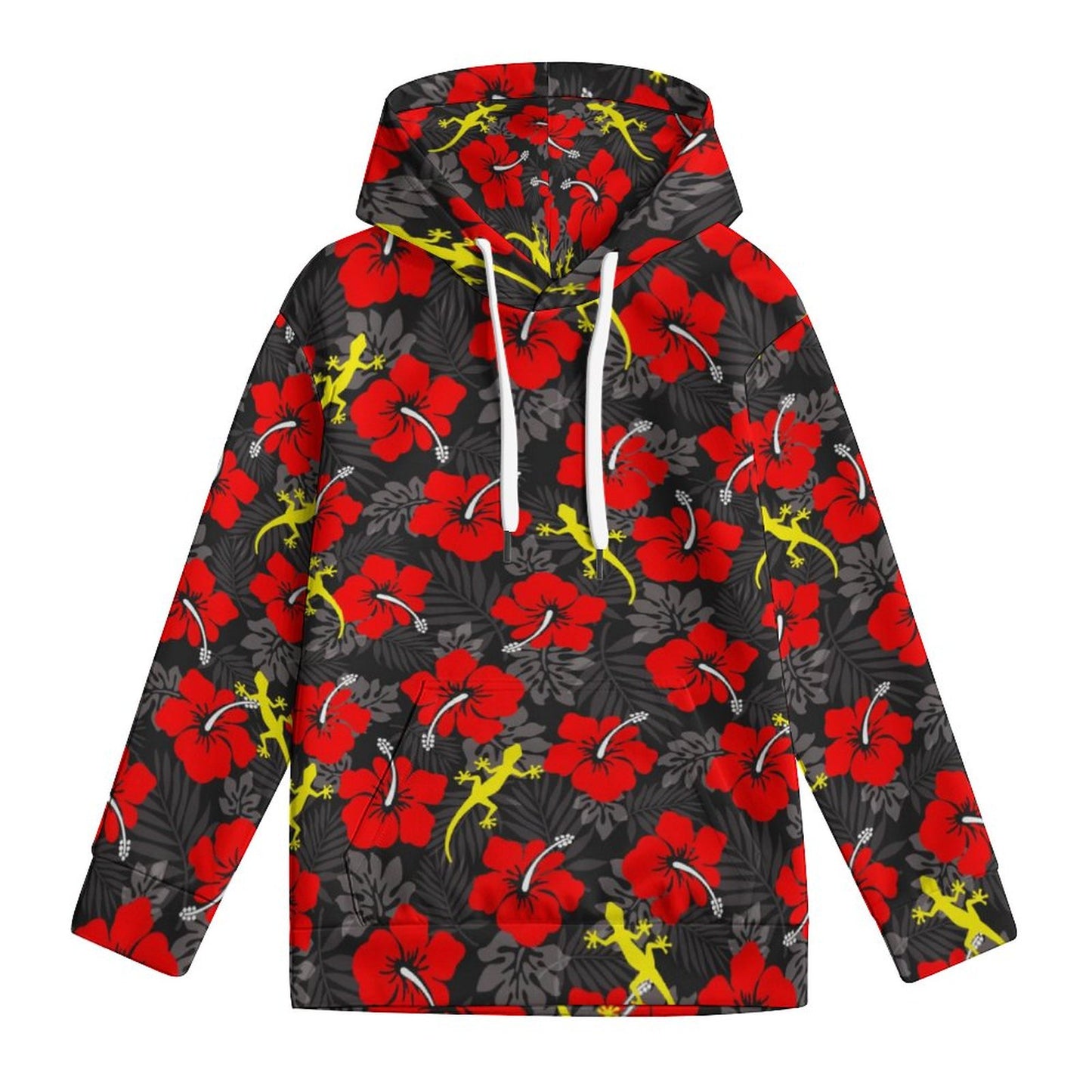 Royal Red Hibiscus flowers with Gecko on Youth's Hoodie