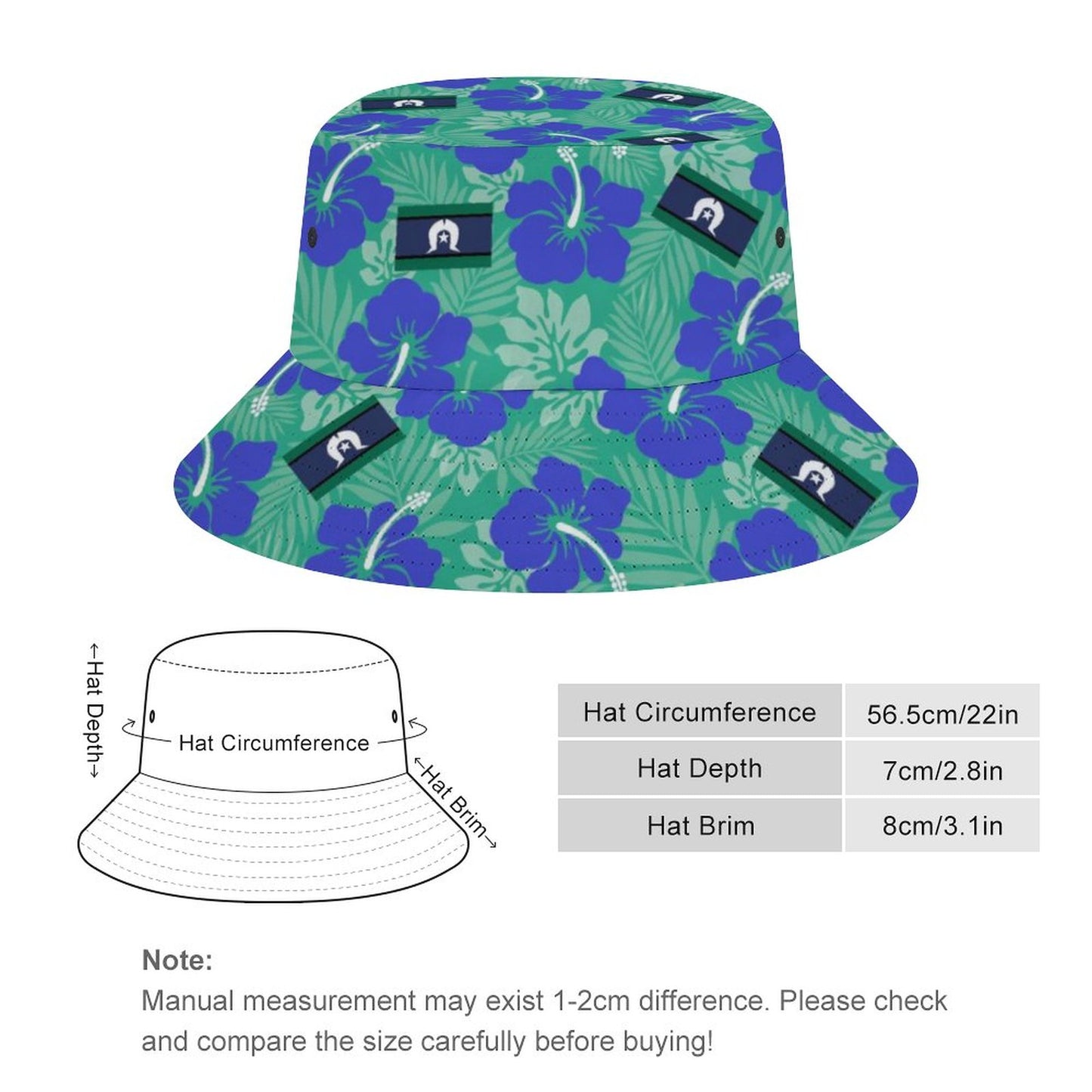 Hibiscus flowers with Torres Strait Flag on Bucket Hat