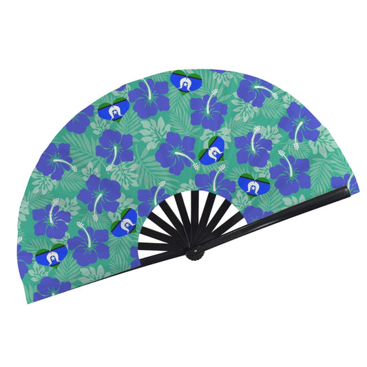 Hibiscus flowers with Torres Strait Heart Flag on Folding Clack Fan