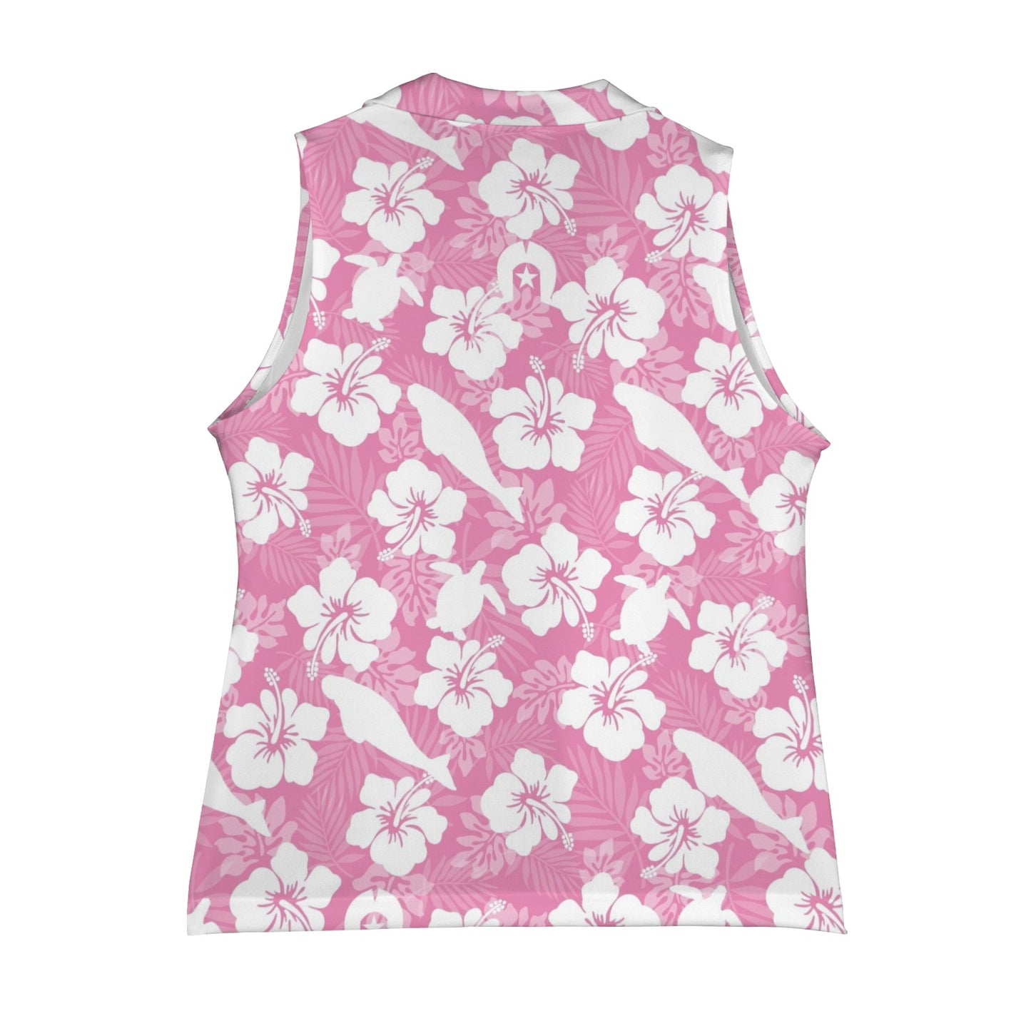 White Hibiscus flowers with Dugong, Turtle and Dhari on Women Sleeveless Suit Vest