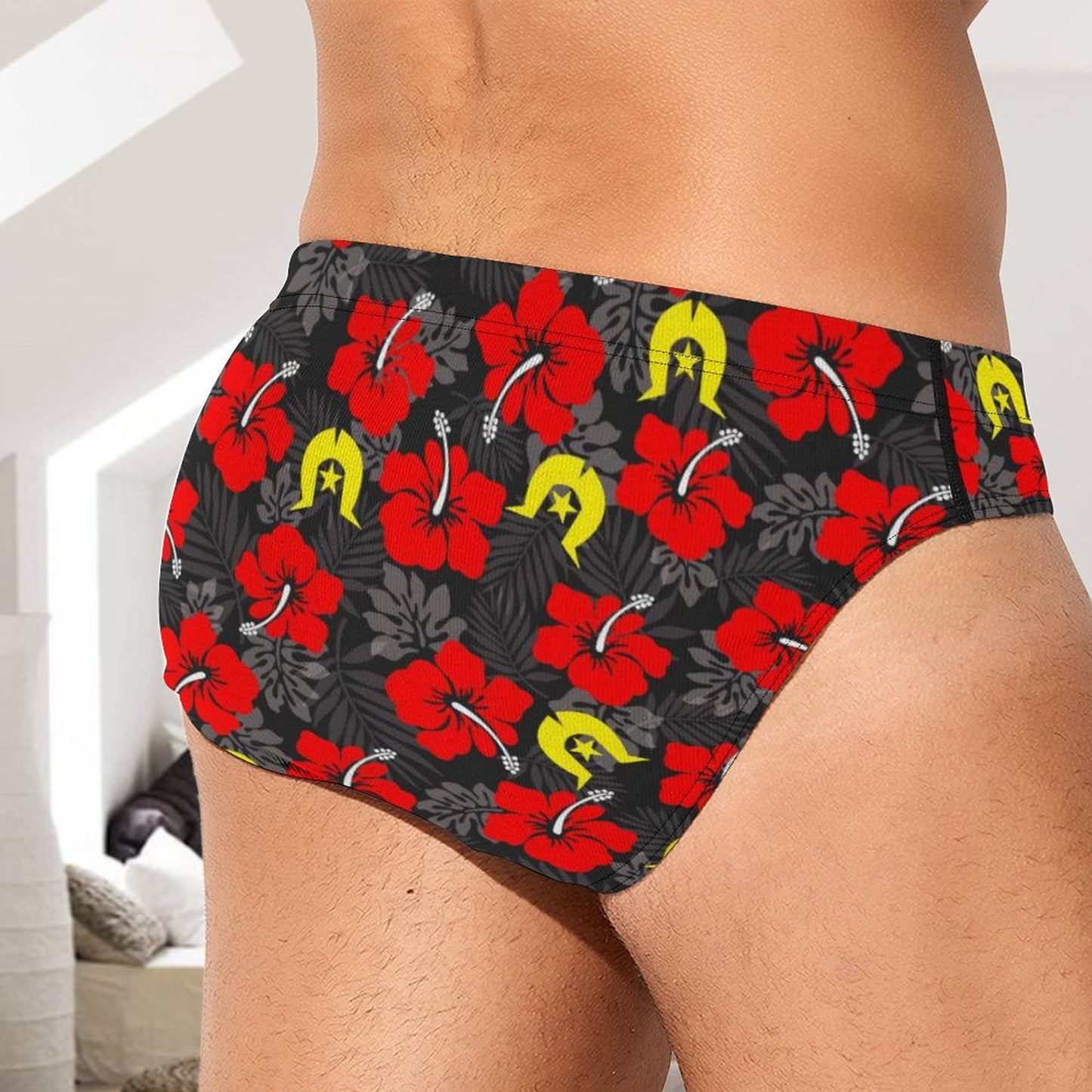 Royal Red Hibiscus with Yellow Dhari on Milk Silk Men's Briefs