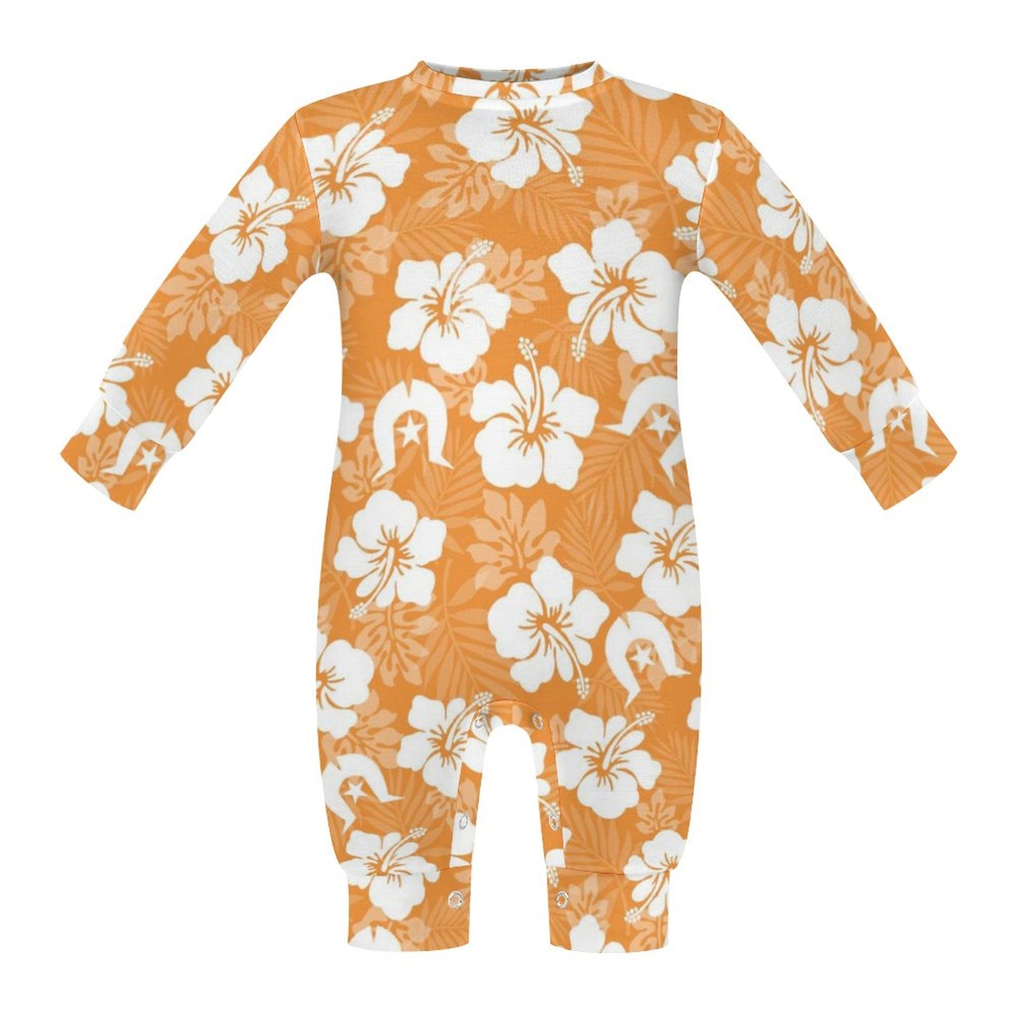 White Hibiscus flowers with Dhari (Orange) on Baby Romper QLR (All-Over Printing)