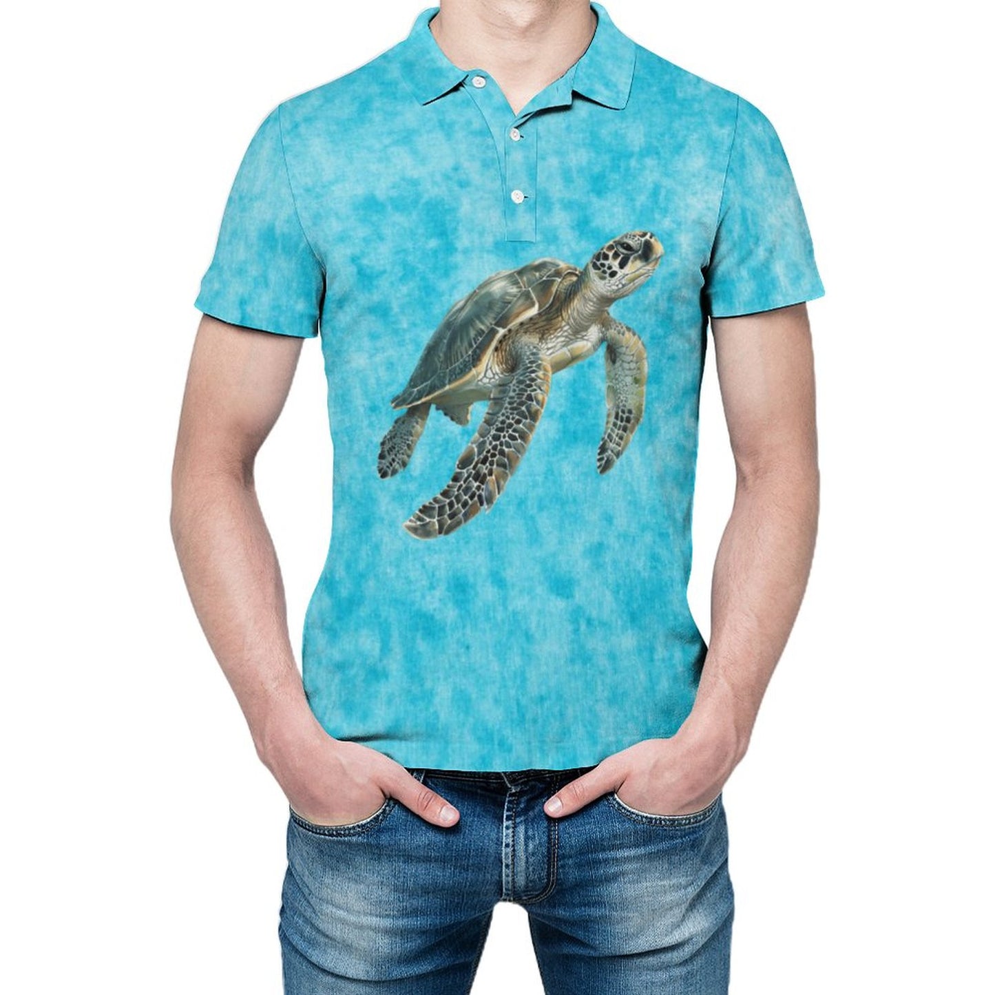 Blue Turtle Dreaming on Men's Golf Polo