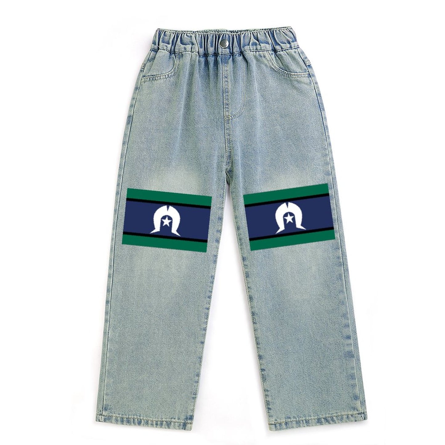 Torres Strait flag on Children's Cropped Jeans