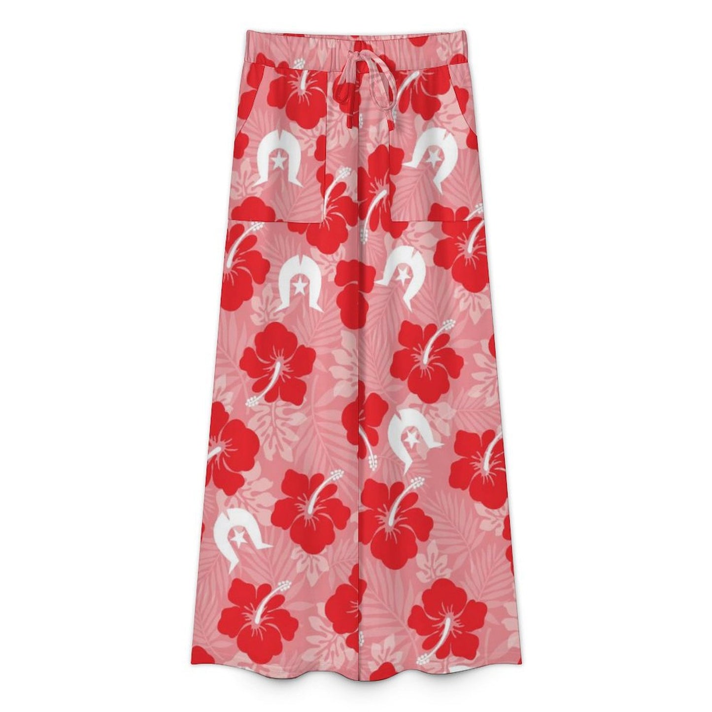 Hibiscus flowers with Dhari (Royal Pink) on Women’s Wide-Leg Pants