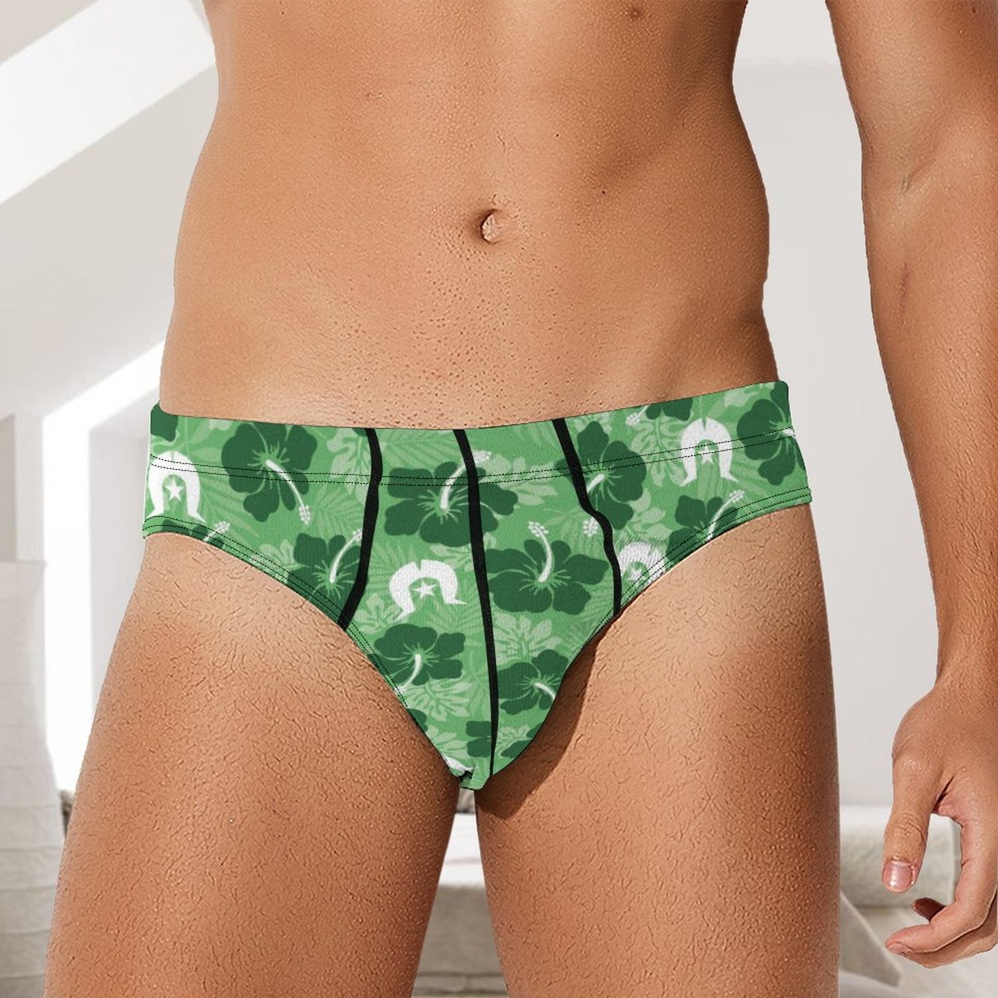 Hibiscus flowers with Dhari (Sea Grass Green) on Milk Silk Men's Briefs