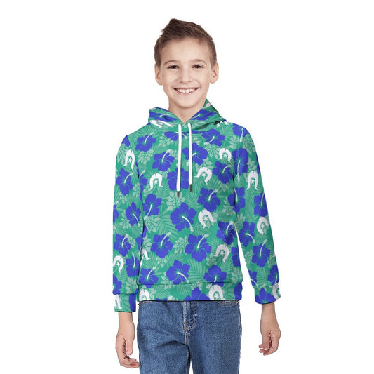Royal Blue Hibiscus flowers with Dhari on Youth's Hoodie