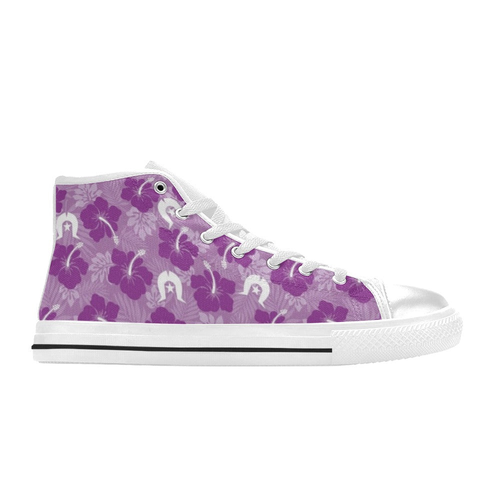 Hibiscus flowers with Dhari (Royal purple) on Women's High Top Canvas Shoes