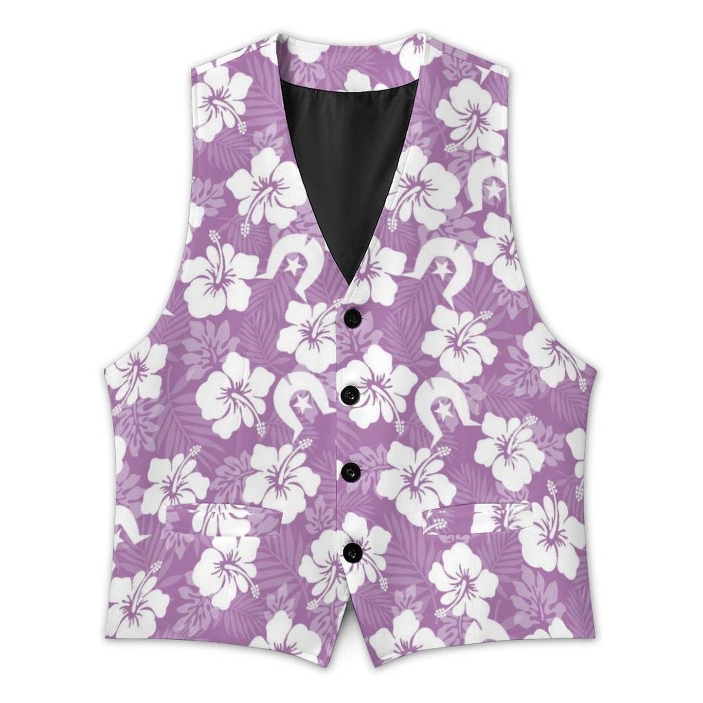White Hibiscus and Dhari (Purple) on Men's Sleeveless Suit Vest