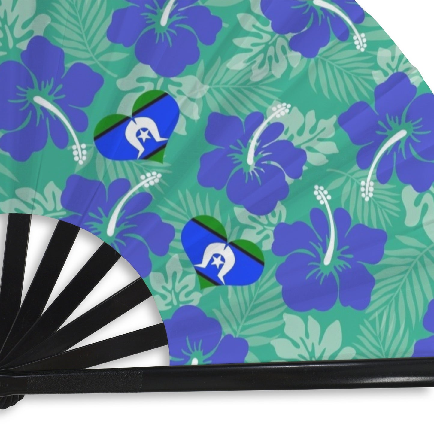 Hibiscus flowers with Torres Strait Heart Flag on Folding Clack Fan