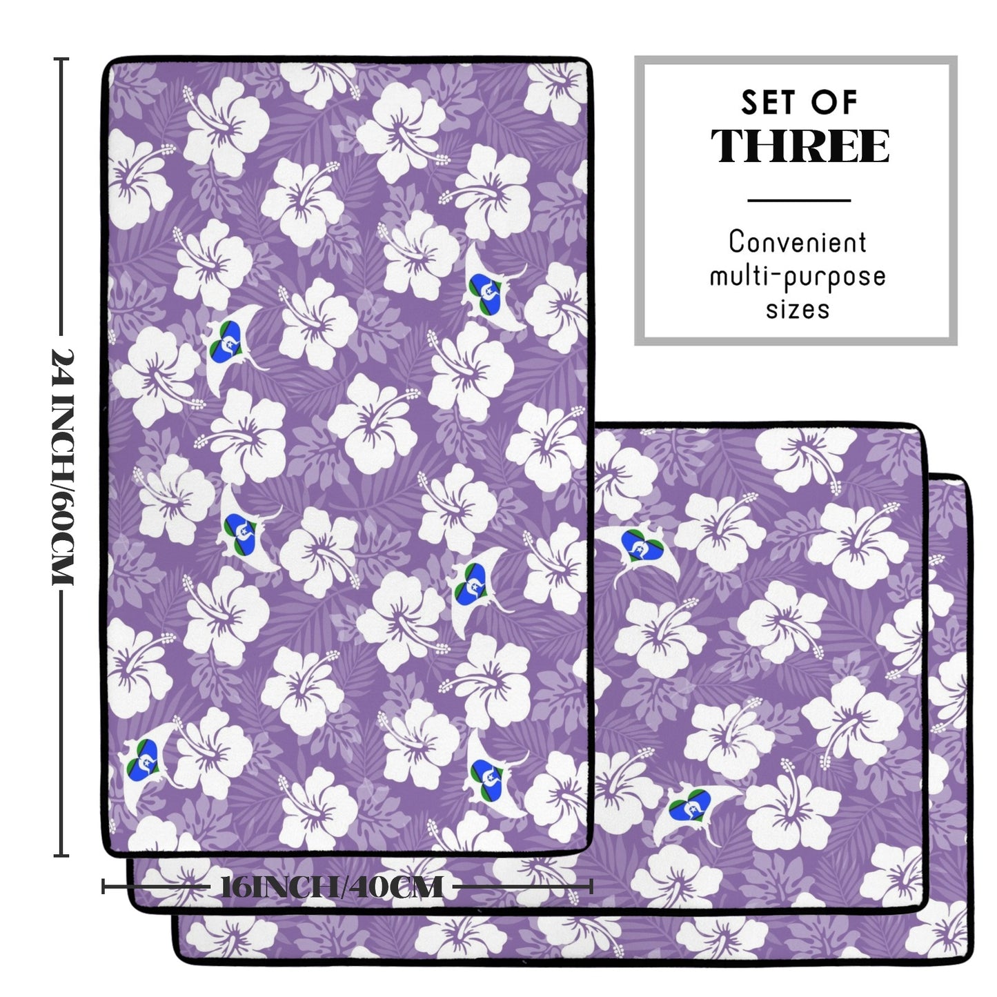 White Hibiscus with Torres Strait flag in Stingray (Purple) on Doormat (90x61cm) (Set of 3)