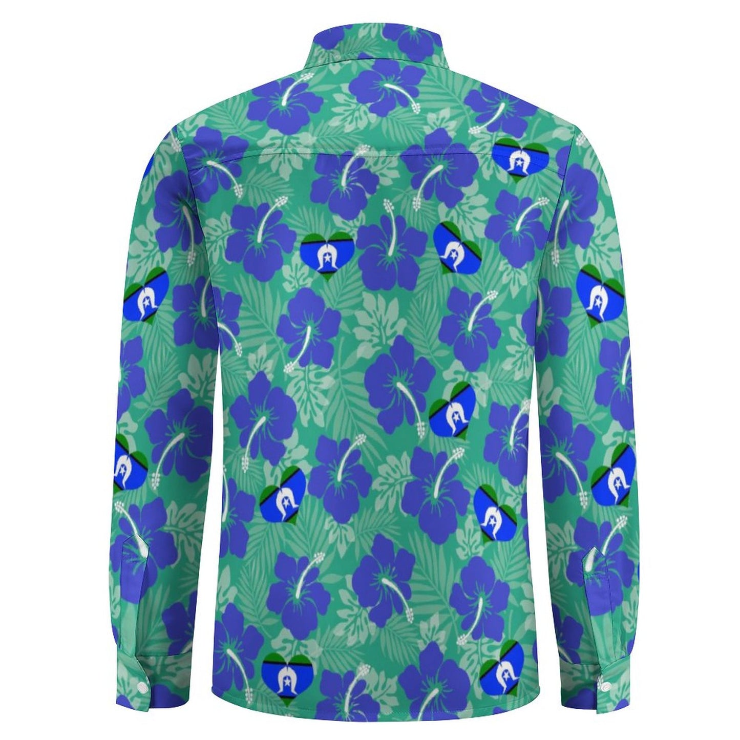 Hibiscus flowers with Torres Strait Heart Flag on Men's Long Sleeve Shirt