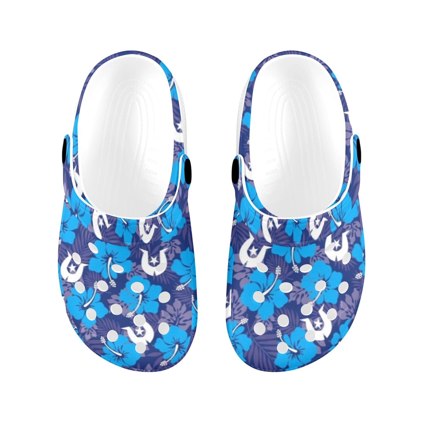 Hibiscus flowers with White Dhari (Royal blue) on Kids Clogs