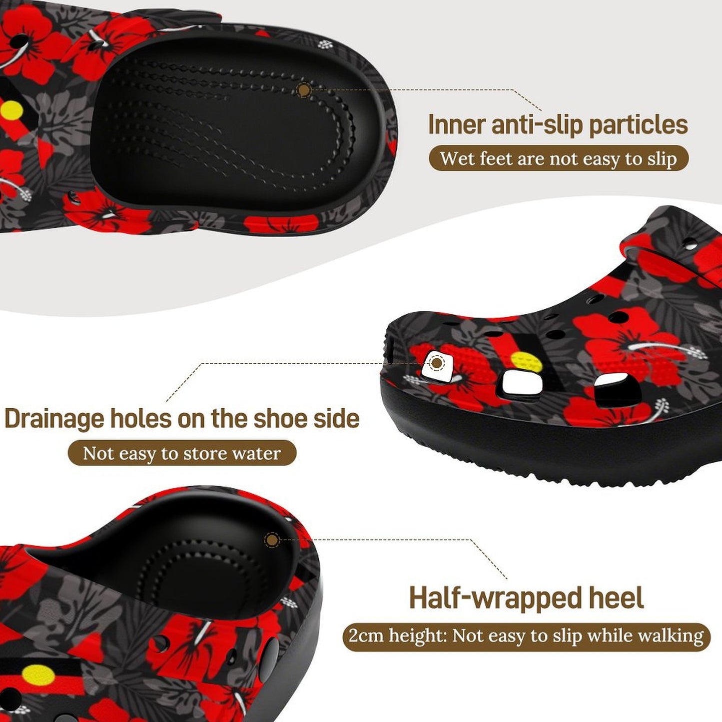 Hibiscus flowers with Aboriginal Flag on Women's High-heeled Clogs