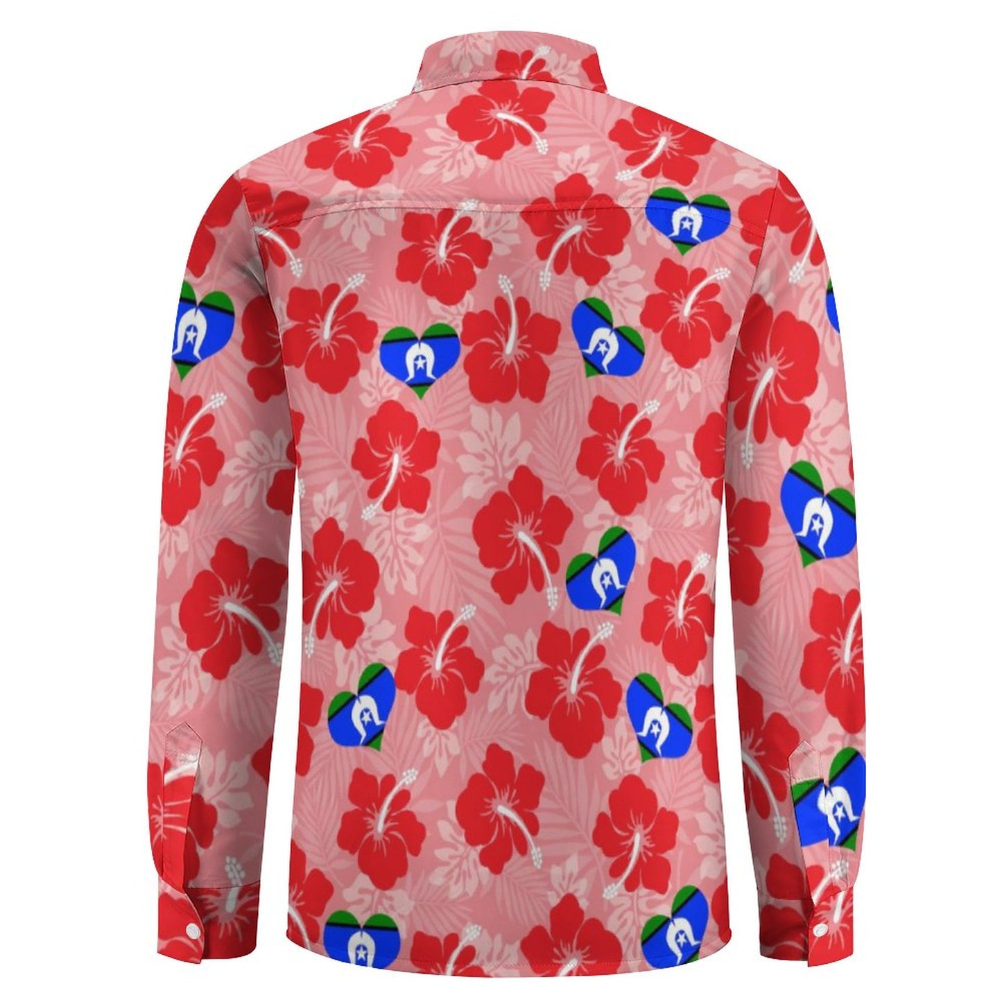 Hibiscus flowers with TSI Heart Flag (Royal pink) on Men's Long Sleeve Shirt