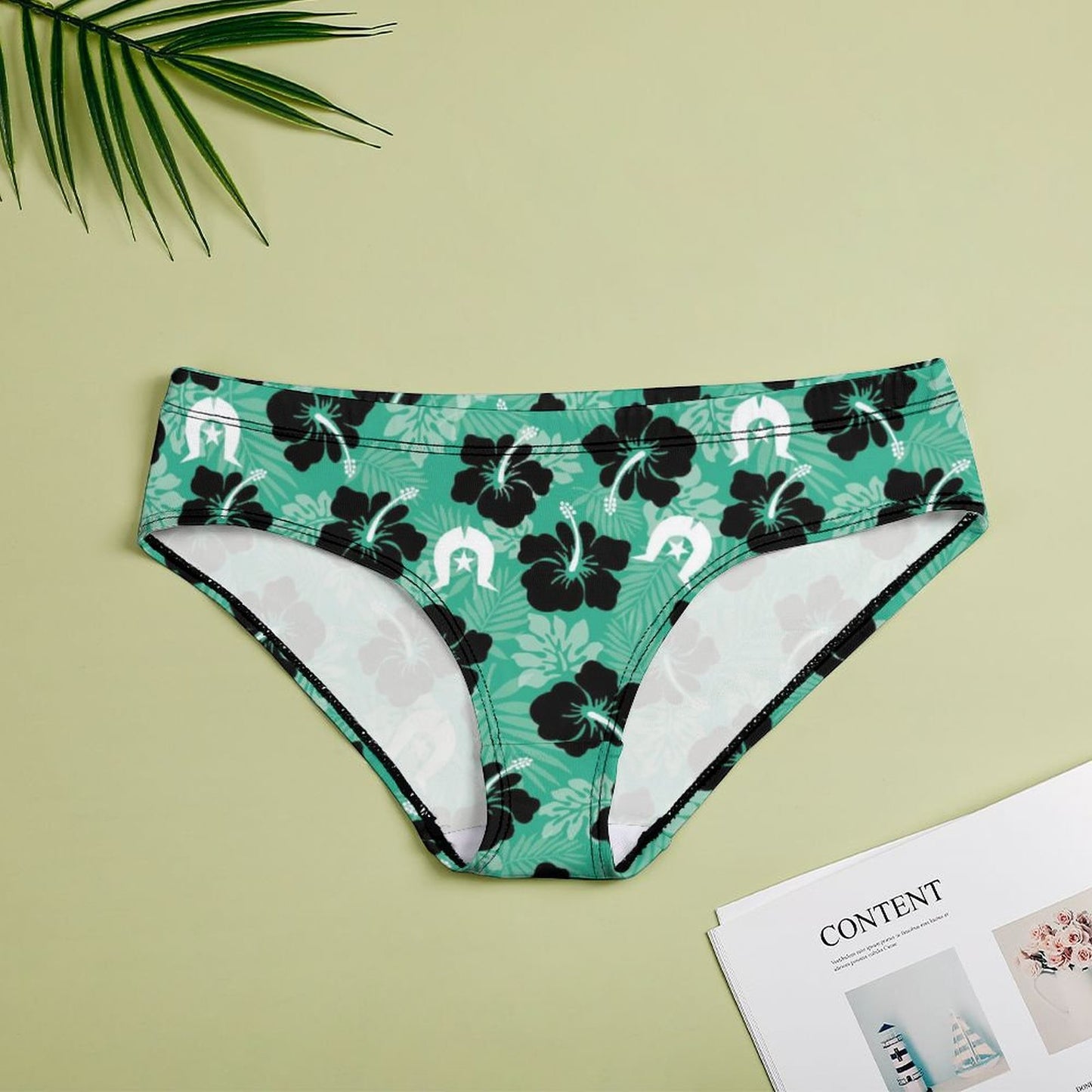 Black Hibiscus with White Dhari on Women's Low-Rise Panties