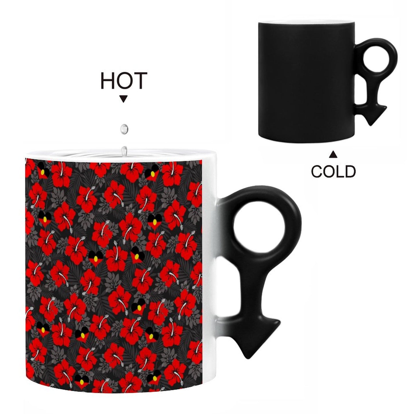 Royal Red Hibiscus with  Heart shaped Aboriginal flag on Couple Symbol Color-Changing Mug