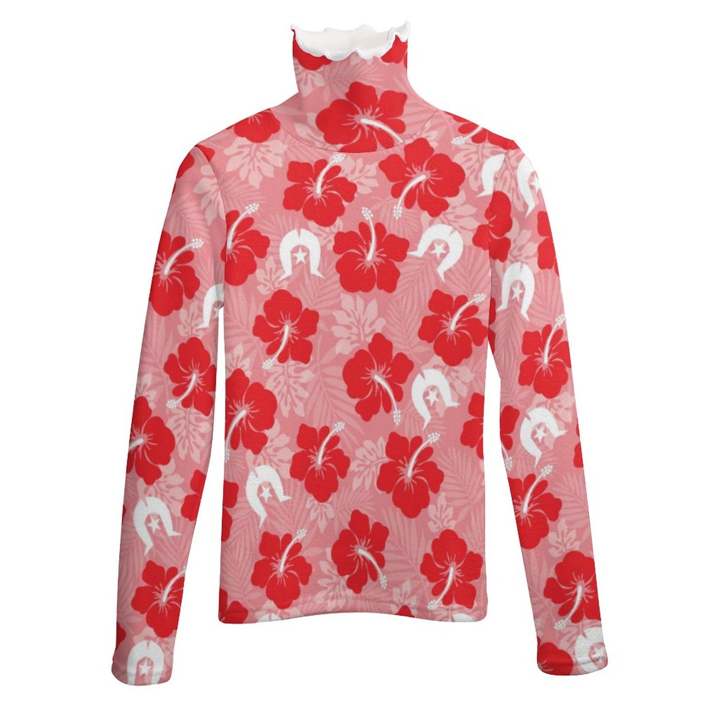 Hibiscus flowers with Dhari (Royal Pink) on Women Long Sleeve Turtleneck Sweater
