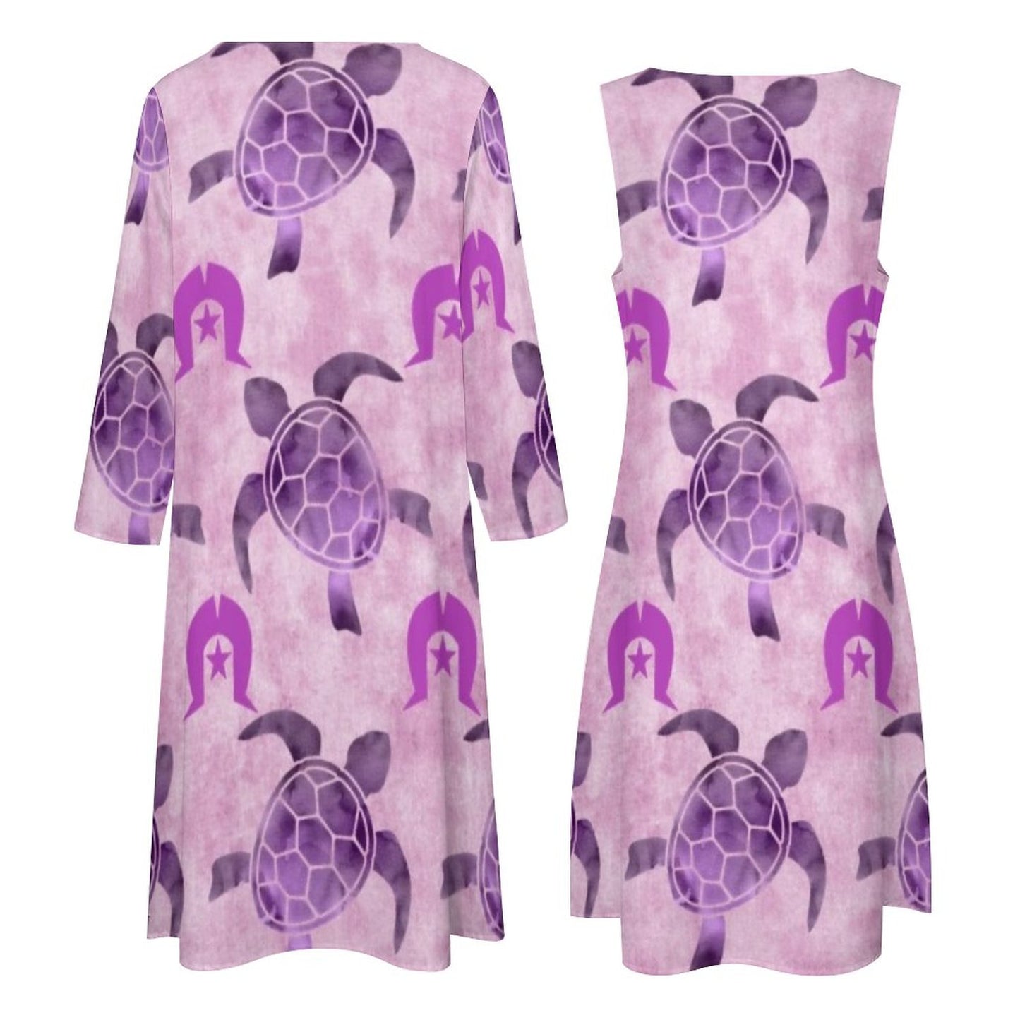 Purple Turtle Pattern on Long Dress Set