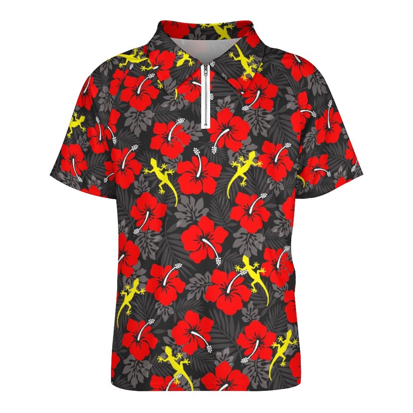 Royal Red Hibiscus flowers with Gecko on Short Sleeved Sportswear Men's T Shirt